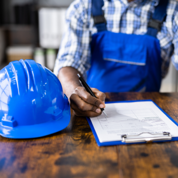 injured construction worker filling out a form